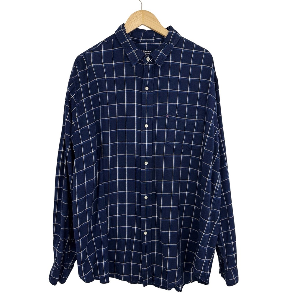 Ralph Lauren Polo Jeans‎ Button Blue White Plaid Flannel Men's Shirt Size XL